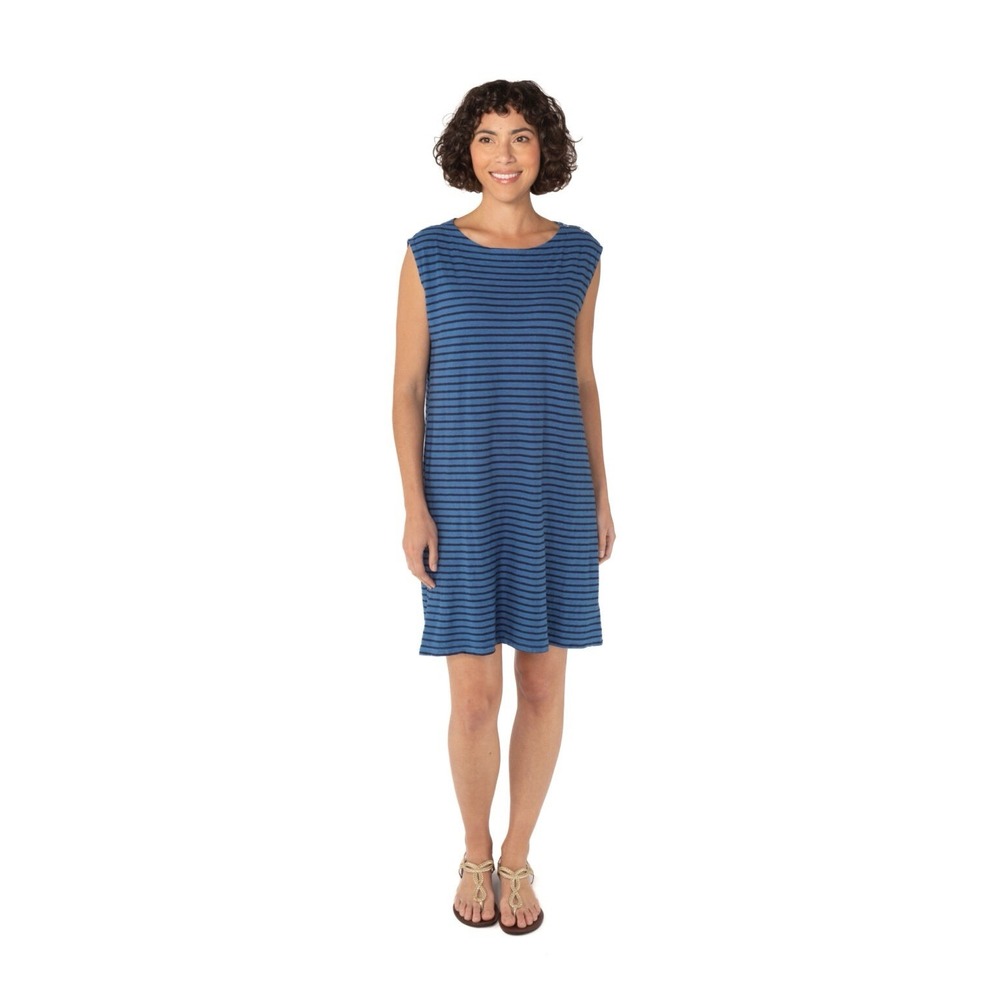 Cut Loose Linen Blend Sleeveless Dress Women's Sz M Blue Striped Preppy Nautical